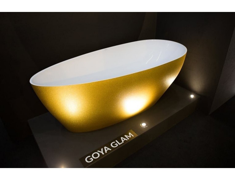 Окремостояча кам'яна ванна Besco Goya Glam 160x70, золота з сифоном click / clack (WMD-160-GZ)