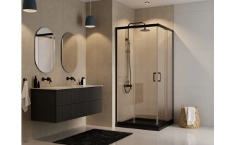 Душова кабіна квадратна з розсувними дверима Modern 90x90x190, прозоре скло, чорний профіль Душова кабіна квадратна з розсувними дверима Modern 90x90x190, прозоре скло, чорний профіль