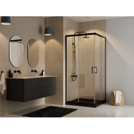Душова кабіна квадратна з розсувними дверима Modern 90x90x190, прозоре скло, чорний профіль