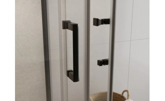 Душова кабіна квадратна з розсувними дверима Modern 90x90x190, прозоре скло, чорний профіль