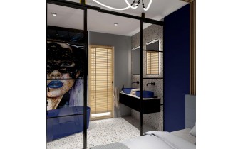 Окремостояча ванна з каменю Omnires Ovo M+ 160x75 см, Midnight Blue, темно синя, матова RAL5003 (OVOWWMB)