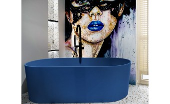 Окремостояча ванна з каменю Omnires Ovo M+ 160x75 см, Midnight Blue, темно синя, матова RAL5003 (OVOWWMB)