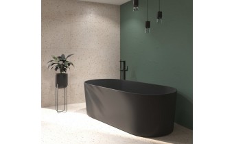 Окремостояча ванна із штучного каменю Omnires Ovo M+ 160x75 см, чорна матова (OVOWWBLV)