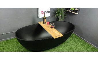 Окремостояча ванна Omnires Shell M+ 160x75 см, чорна матова, з каменю (SHELLWWBLV)