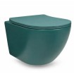 Підвісний унітаз круглий з кришкою вільного падіння soft-close Vulcano Emerald 49x37 см, безобідковий, зелений матовий