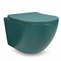 Підвісний унітаз круглий з кришкою вільного падіння soft-close Vulcano Emerald 49x37 см, безобідковий, зелений матовий