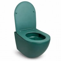 Підвісний унітаз круглий з кришкою вільного падіння soft-close Vulcano Emerald 49x37 см, безобідковий, зелений матовий