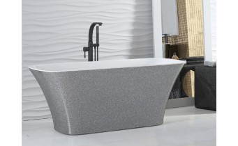 Окремостояча кам'яна ванна Besco Assos S-line Glam 160x70, срібна з сифоном click / clack (WMD-160-ALS)