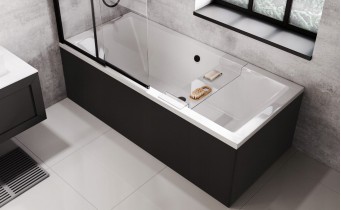Ванна акрилова під забудову, пєдестал Besco Quadro Slim 165 на75 см, пряма, торець бортика 15 мм, слім ванна (WAQ-165-SL)