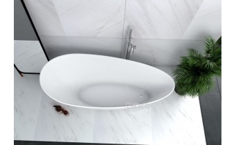 Ванна окремостояча камяна Besco Keya 165x70, біла, глянцева, Мінеральне лиття Mineral DuraBe, сифон Chrome (WMD-165-K)