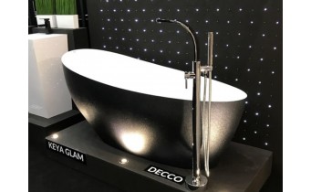 Окремостояча кам'яна ванна Besco Keya Glam 165x70, графіт з сифоном click / clack (WMD-165-KG)