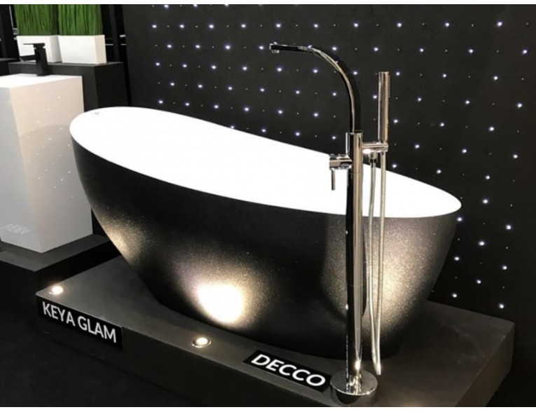 Окремостояча кам'яна ванна Besco Keya Glam 165x70, графіт з сифоном click / clack (WMD-165-KG)