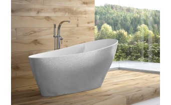 Окремостояча кам'яна ванна Besco Keya Glam 165x70, срібна з сифоном click / clack (WMD-165-KS)