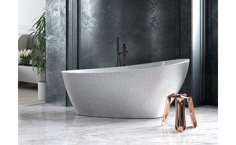 Окремостояча кам'яна ванна Besco Keya Glam 165x70, срібна з сифоном click / clack (WMD-165-KS)