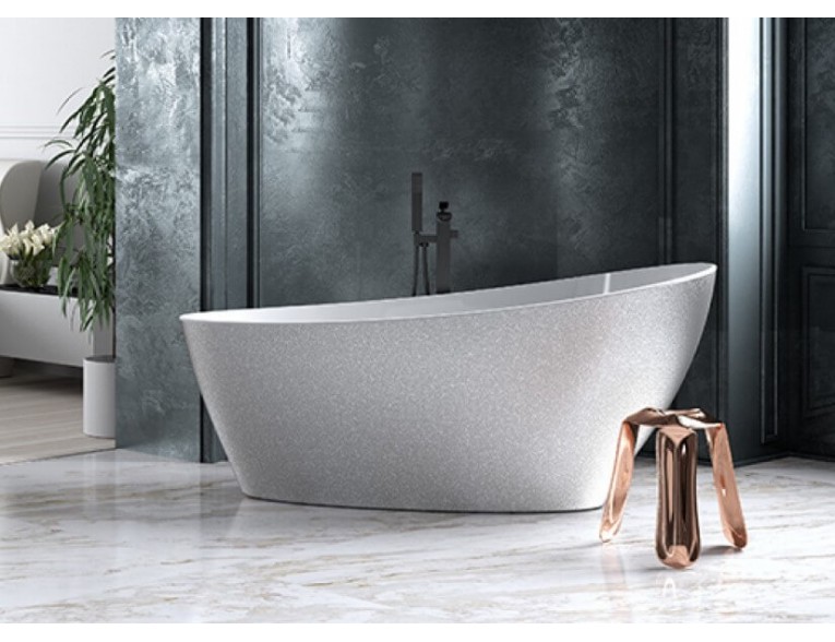 Окремостояча кам'яна ванна Besco Keya Glam 165x70, срібна з сифоном click / clack (WMD-165-KS)