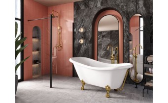 Сифон для ванни ретро Besco Retro Otylia Gold klik-klak з переливом, золотий колір (SW-PRZ-ZLO)