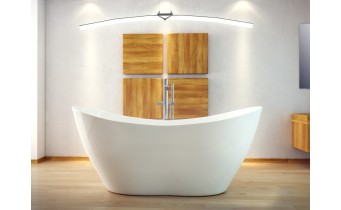 Ванна окремостояча з штучного каменю Besco Viya 160x70, біла глянцева + сифон klik-kak, Мінеральне лиття Mineral DuraBe (WMD-160-V)