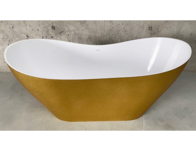 Окремостояча кам'яна ванна Besco Viya Glam 160x70, золота з сифоном click / clack (WMD-160-VZ)