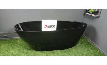 Окремостояча кам'яна ванна Besco Goya 160x70 см, чорна з сифоном click / clack, чорний (WMD-160-GBB)