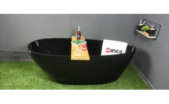 Окремостояча кам'яна ванна Besco Goya 160x70 см, чорна з сифоном click / clack, чорний (WMD-160-GBB)