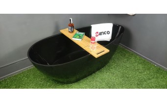 Окремостояча кам'яна ванна Besco Goya 160x70 см, чорна з сифоном click / clack, чорний (WMD-160-GBB)