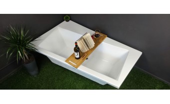 Ванна акрилова Besco Infinity 150x90 L, Лівостороння, асиметрична + чорна панель + два білих підголівника (WAI-150-NL-BL-WH)