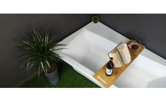 Ванна акрилова Besco Infinity 160x100 L, Лівостороння, асиметрична + чорна панель + два білих підголівника (WAI-160-NL-BL-WH)