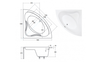 Ванна акрилова Besco Mia 140x140, кутова + чорна панель (WAM-140-NS-BL)