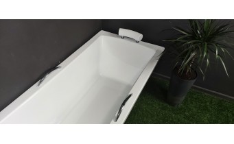 Ванна акрилова з ручками Besco Optima Premium 170x70 см, пряма + дві металеві ручки Standard, хром + ортопедичний підголівник (WAO-170-PKP)