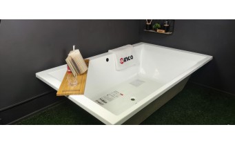 Ванна велика на двох, акрилова Crown LUX 190x120 см, прямокутна, дуо ванна, кутова + 2 два чорні підголівники 