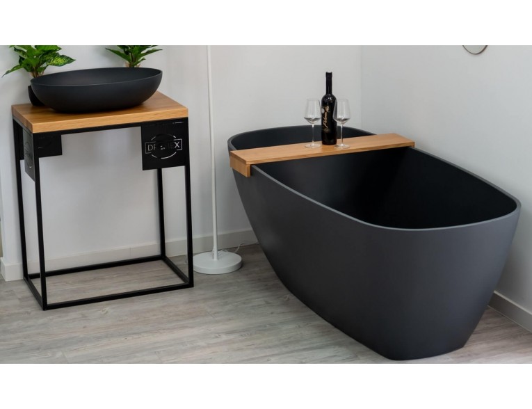 Окремостояча овальна ванна з мармуру, камяна Dremex Eureka 180x82x62 см, Gelcoat, чорний матовий + сифон