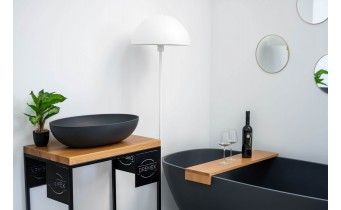 Окремостояча овальна ванна з мармуру, камяна Dremex Eureka 180x82x62 см, Gelcoat, чорний матовий + сифон