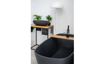 Окремостояча овальна ванна з мармуру, камяна Dremex Eureka 180x82x62 см, Gelcoat, чорний матовий + сифон