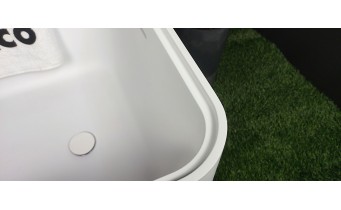 Окремостояча ванна з мармуру, каменю Dremex Glow 160x73x59,5 см, Gelcoat, білий глянцевий + сифон + лита полиця під аксесуари для ванни