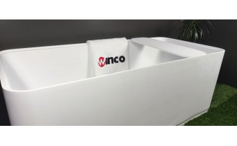 Окремостояча ванна з мармуру, каменю Dremex Glow 160x73x59,5 см, Gelcoat, білий глянцевий + сифон + лита полиця під аксесуари для ванни