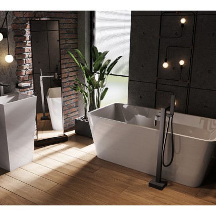 Окремостояча акрилова ванна Besco Evita 160x80 з сифоном click / clack, чорний (WAS-160-ECZ) Окремостояча акрилова ванна Besco Evita 160x80 з сифоном click / clack, чорний (WAS-160-ECZ)