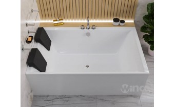 Ванна велика на двох, акрилова Crown LUX 190x120 см, прямокутна, дуо ванна, кутова + 2 два чорні підголівники Ванна велика на двох, акрилова Crown LUX 190x120 см, прямокутна, дуо ванна, кутова + 2 два чорні підголівники