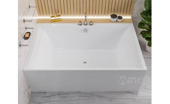 Ванна велика на двох, акрилова Crown LUX 190x120 см, прямокутна, дуо ванна, кутова + 2 два чорні підголівники 