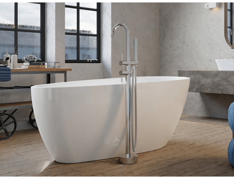 Окремостояча кам'яна ванна Besco Goya 142x62xs з сифоном click / clack, білий, верхнє очищення (WMD-140-GKW)