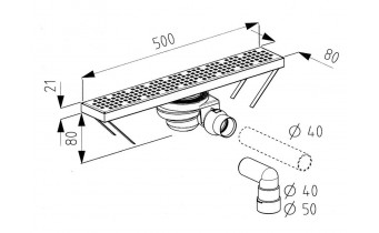 Трап для монтажу в підлогу Radaway Floorline 500x80 (CS50P)