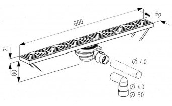 Трап для монтажу в підлогу Radaway Floorline 800x80 (CS80P)