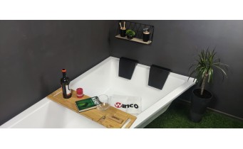 Ванна акрилова для двох осіб Besco Intima Duo 170x125 L, Лівостороння, асиметрична + чорна панель + два чорних підголівника (WAID-170-NL-BL)