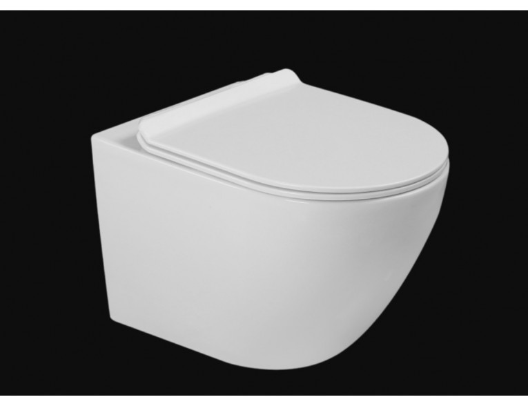 Унітаз безобідковий круглий Tavro QFS Rimless з тонким сидінням soft-close, Duroplast Super Slim, 49х36 см, білий глянцевий