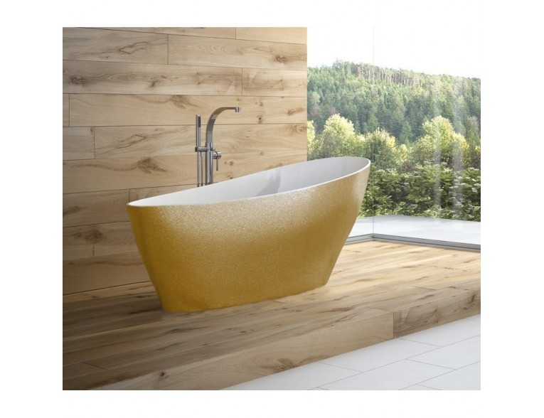 Окремостояча кам'яна ванна Besco Keya Glam 165x70, золота з сифоном click / clack (WMD-165-KZ)