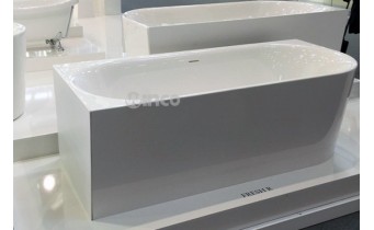 Пристінна суцільнолита вільностояча овальна ванна з акрилу Fresh XS R (Правостороння) біла глянцева, із заокругленим кутом, з ніжками, Slim-перелив
