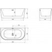 Вільностояча пристінна акрилова ванна Oval / Овал 150x75x58 см, біла глянцева, суцільнолита із заокругленими кутами, накладки злив перелив хром, + klick - klack