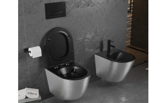 Унітаз безобідковий Mexen Lena Rimless з тонким сидінням soft-close, Duroplast Super Slim, світло-сірий з чорним, матовий