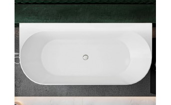 Окремостояча пристінна ванна з мармуру Bali / Балі, 170x75x55,5 см, Miramarble, білий глянцевий