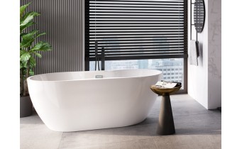 Окремостояча акрилова ванна Besco Navia 140x75 з сифоном click / clack, хром (WAS-140-N) Окремостояча акрилова ванна Besco Navia 140x75 з сифоном click / clack, хром (WAS-140-N)