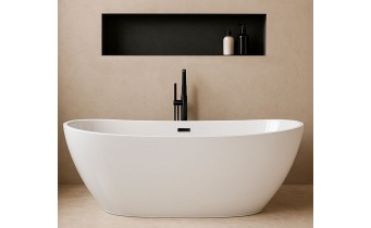 Вільностояча акрилова суцільнолита овальна ванна Parma / Парма 170x80x58 см, біла глянцева, окремостояча, декорація хром
